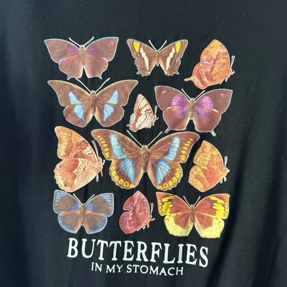 Black Butterfly Graphic Tee Butterflies in My Stomach Large Whimsy Y2K Vibe Boho - Picture 3 of 8